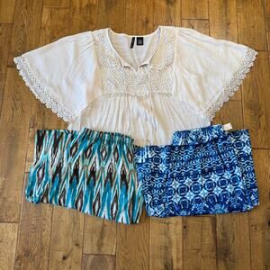 Lot of 3 Womens New Directions Wide-Leg Stretch Palazzo Pants and Blouse Sz L
